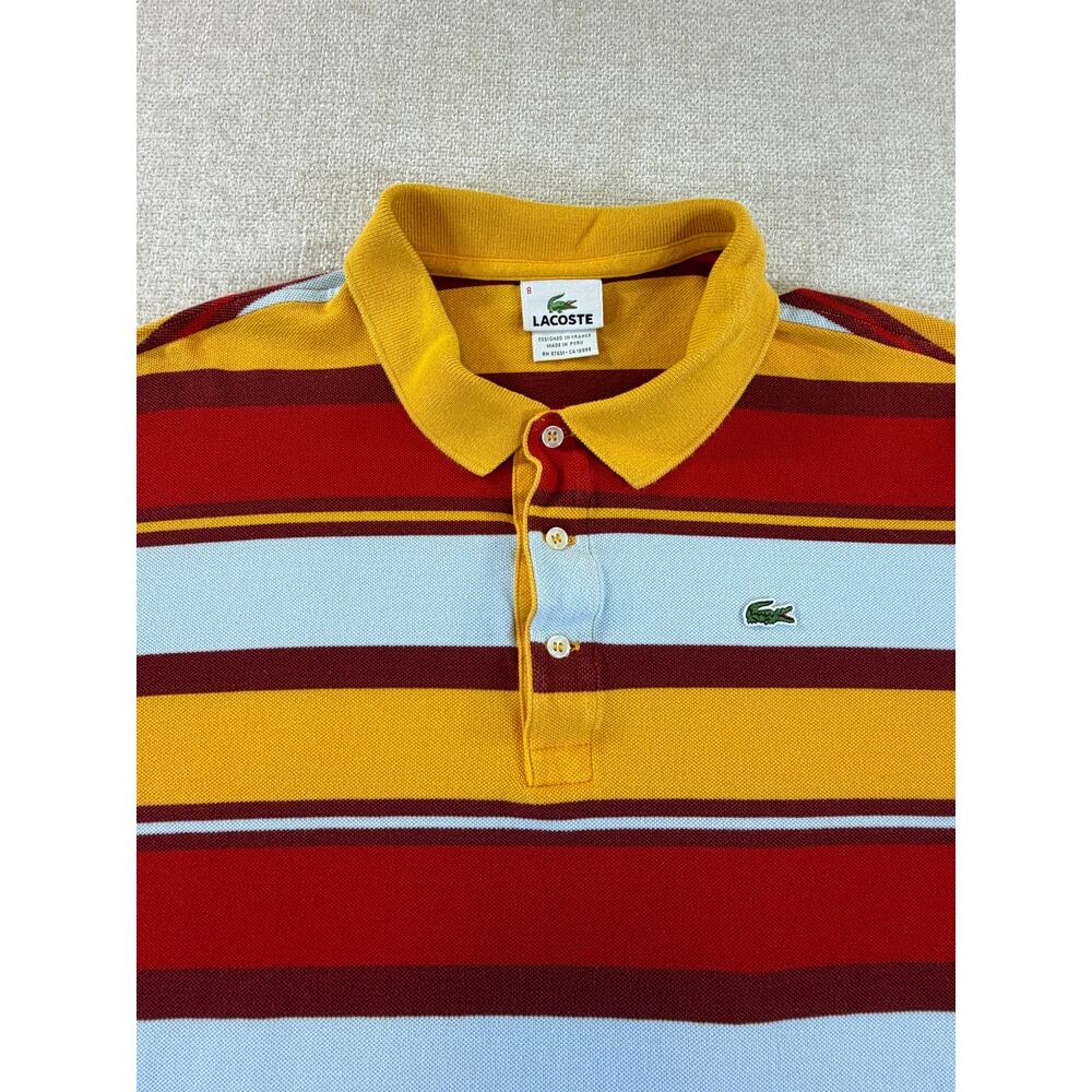 Lacoste Men 8 Orange Blue Striped Long Sleeve Preppy Polo Shirt Golf Casual - Picture 8 of 8